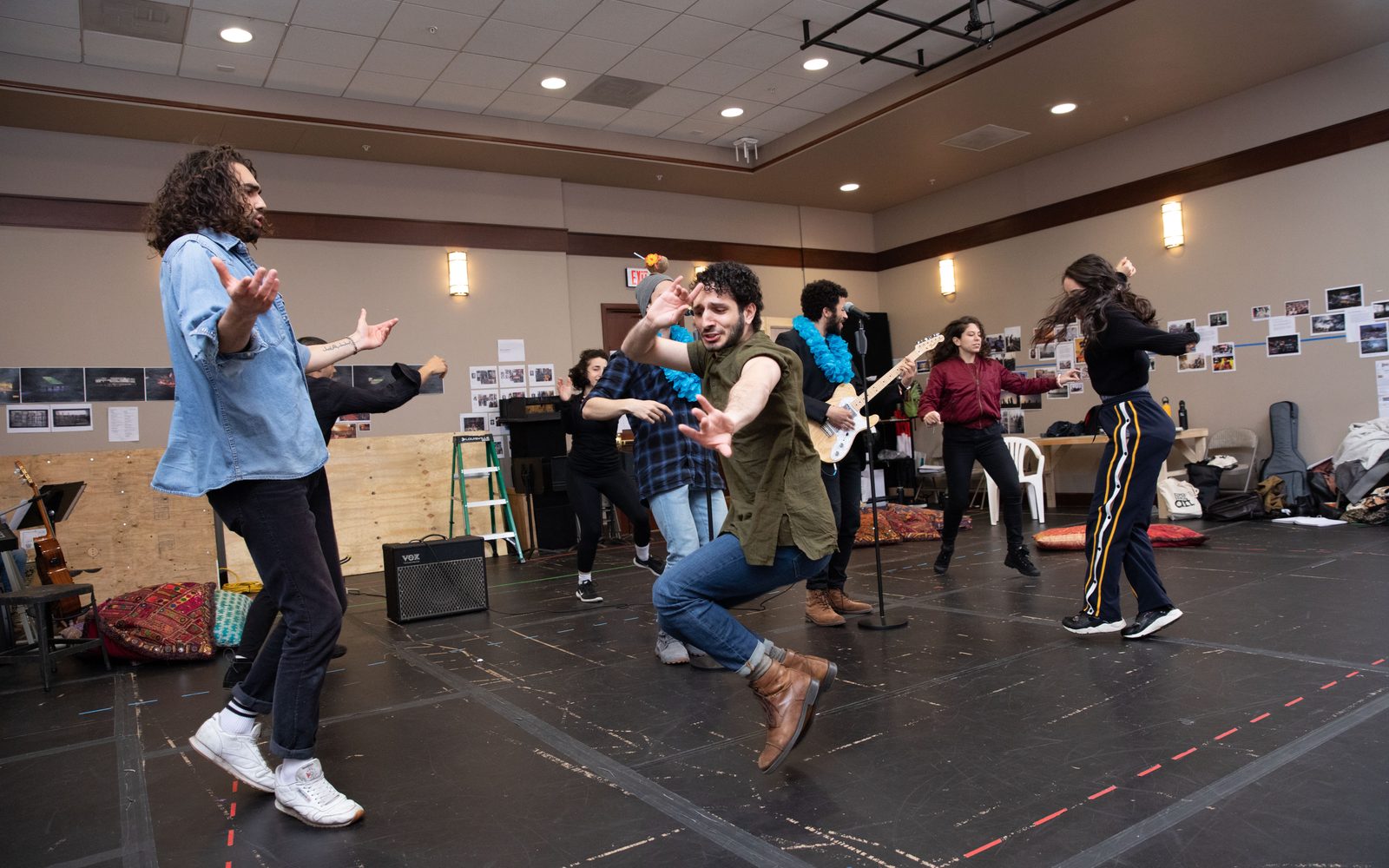 The cast of We Live in Cairo in rehearsal.